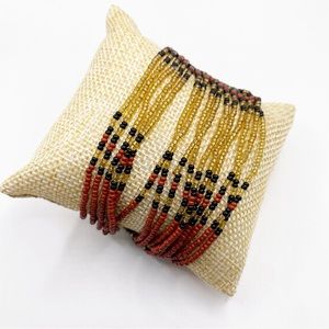African Micro Beaded Brown, Black, Gold Tone Bracelet